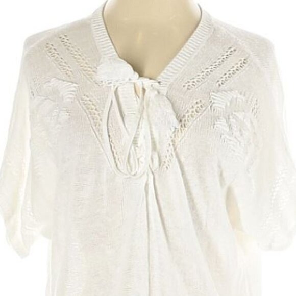 Torrid Linen V-Neck Lace Up Open Knit Light Short Sleeve Sweater Top Size 0X - Picture 4 of 8